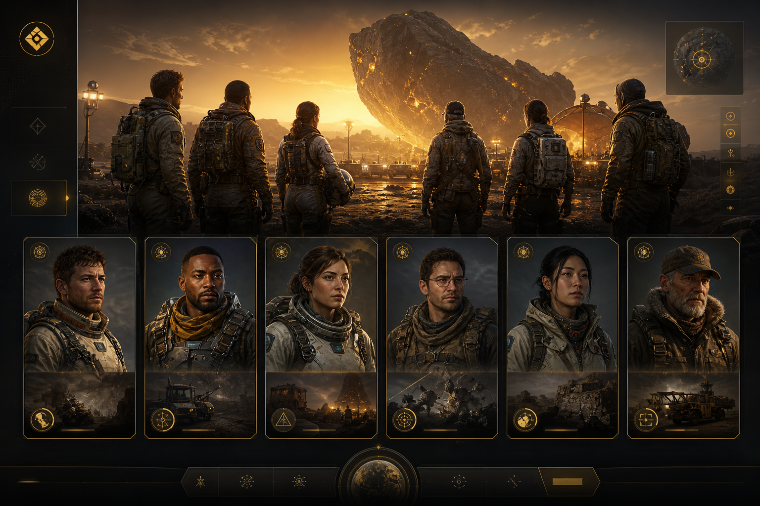 Meteorite-Expeditions-Briefing mit Avatar-Auswahl
